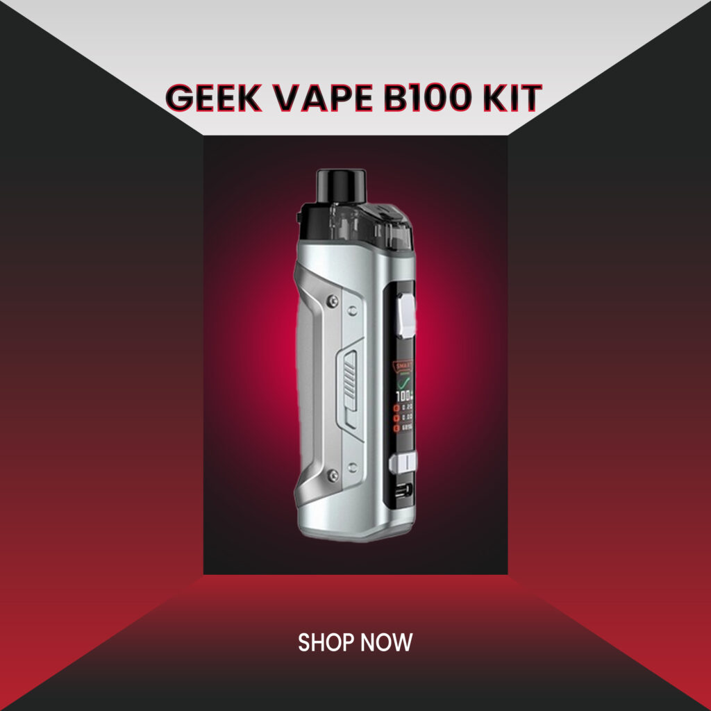 Geek Vape B100 Kit displayed at Trippinsmokers, the best vape shop in the USA, showcasing its rugged and innovative design.

